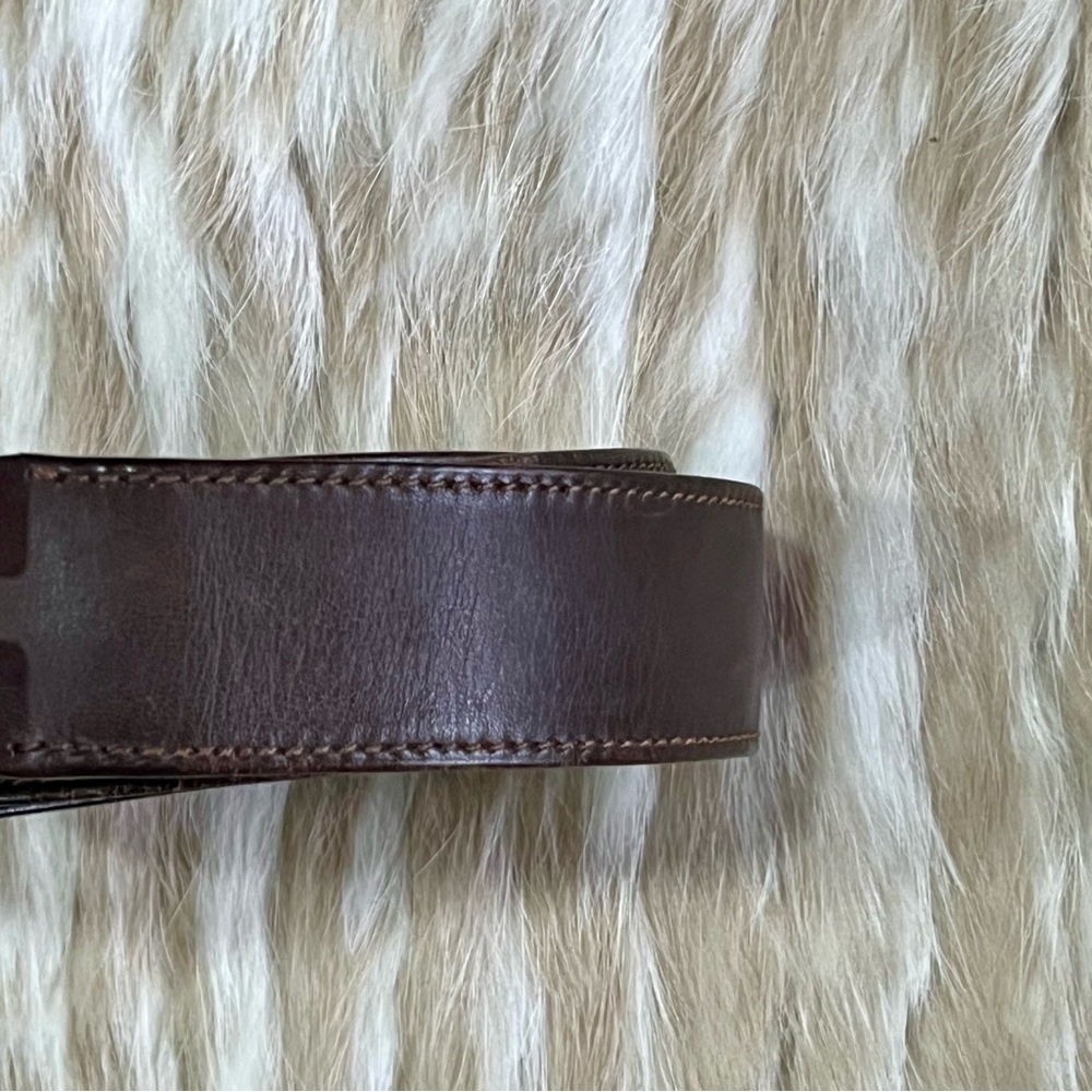 GUCCI G Gold Buckle Brown Leather Classic Unisex Belt - Picture 5 of 8